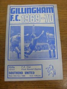 19/11/1969 Gillingham v Southend United [FA Cup] (Small Faint Marks). For UK ord