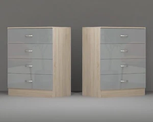 STUNNING Pair of Chest of Drawers - High Gloss Grey on Sonoma Oak frame - Picture 1 of 9