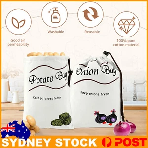 Potato Onion Storage Bag Drawstring Cotton Bags Reusable Vegetable Storage AUS - Picture 1 of 16