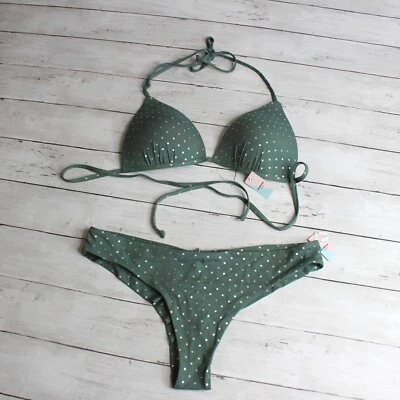 Ardene Swim Mujer Tanga Bikini Traje de Baño Parte Superior Parte Inferior L Acolchado Sujetador Punto Verde Foto 1 de 4