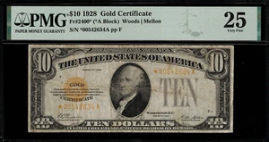 1928 $10 Gold Certificate FR-2400* - Star Note - Graded PMG 25 - Very Fine - Picture 1 of 2