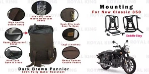 DARK BROWN "PANNIER PAIR WITH MOUNT" FIT FOR ROYAL ENFIELD NEW CLASSIC 350 - Picture 1 of 16