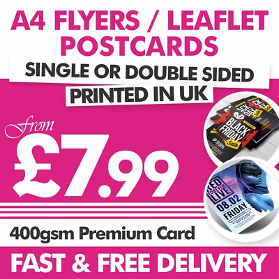 A4 Postcard Flyer/Leaflet Printing 400gsm Premium Artcard Quality Printed Flyers - Image 1 of 4