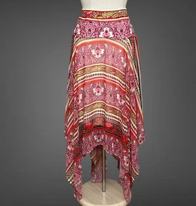 V Cristina Womens Skirt Hot Pink Orange Paisley Sheer Asymmetrical Boho Hippie - Picture 1 of 12