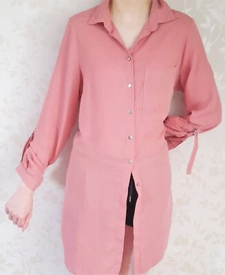 PAPAYA Womens Long Chiffon Shirt Dress In Coral Pink Size 10 From Matalan - Image 1 of 4