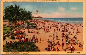 Miami Beach FL Florida, Mid Winter Bathing & Sunshine Vintage Postcard PM 1942 - Picture 1 of 2