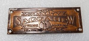 Antique Saggahew Snowshoes Brass Metal Nameplate Tag HH Company 