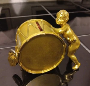 Antique German C 1900 Cherub Banging Drum Still Coin Bank Coppered Lead Ex.Rare - Picture 1 of 24