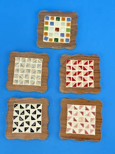 Wood & Mosaic Tile Coaster Set - Handmade/OOAK - 3.5" x 3.5" - Set of 5 - Picture 1 of 8