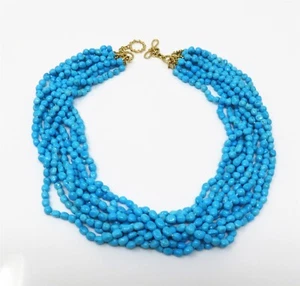 NYJEWEL Valentin Margo 18k Gold Multi Strands Natural Turquoise Necklace 20.5" - Picture 1 of 5