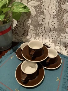 TAZZE E PIATTINI ESPRESSO ACF BIANCO E MARRONE MADE IN ITALY SET DA 4 =8 PZ - Foto 1 di 6