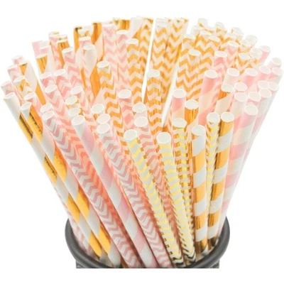 Paquete de 100 pajitas de papel biodegradables rosa ecológicas para cumpleaños Foto 1 de 4