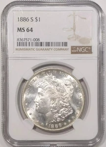 1886 S Morgan Silver Dollar NGC MS-64 - Picture 1 of 2