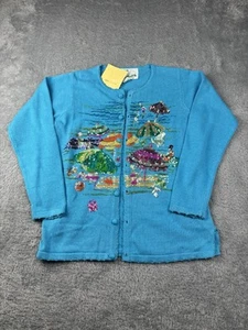 The Quacker Factory Sweater Size Small Button Up NEW Sequins Beach QVC - Picture 1 of 15
