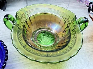 Vintage Northwood Carnival Glass Green Luster Flute 2 Handled 6" Candy/Nut Dish - Picture 1 of 4