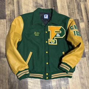 Chaqueta Universitaria De Colección Rennoc Pinelands Lucha Lana Cuero Verde Amarillo L - Imagen 1 de 8
