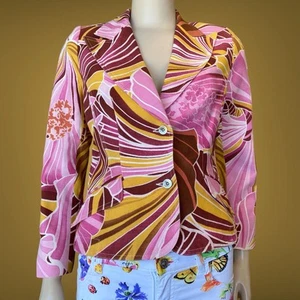 Dolce Gabbana D&G VTG Women Multicolor Floral Linen Blazer Jacket Size 44IT L - Picture 1 of 12
