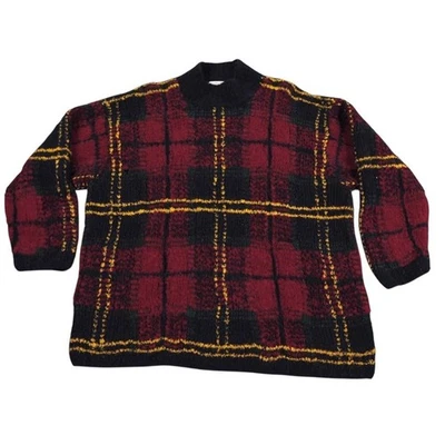 Suéter Deportivo De Colección Jones New York Mujer L Rojo Azul Marino Tartán Lana Tejido a Mano Gorpcore Foto 1 de 4