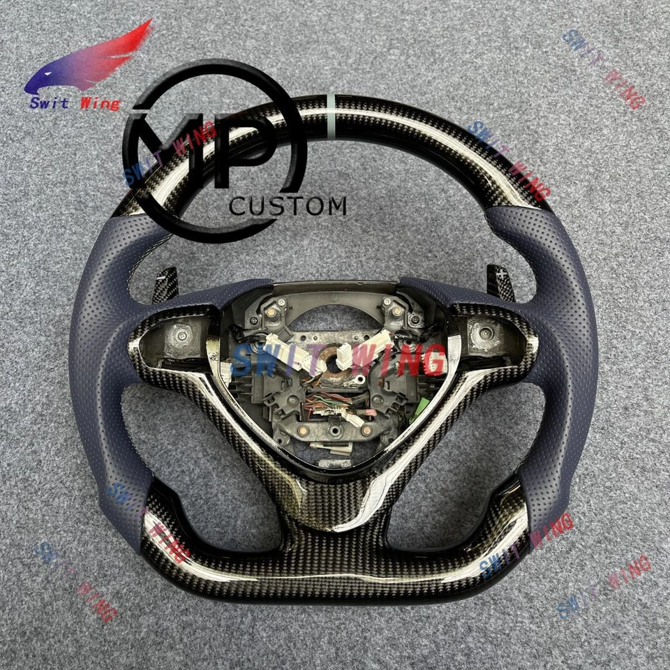Volante de fibra de carbono de cuero azul con paletas apto para Acura TSX 2009-2014 Foto 1 de 4