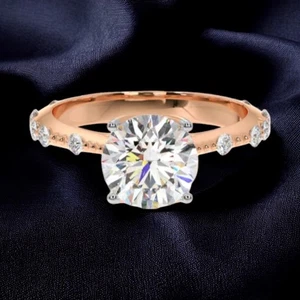 Anillo de compromiso de corte redondo de 1,50 quilates de oro rosa de 14 quilates certificado IGI diamante cultivado en laboratorio - Imagen 1 de 7