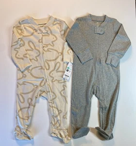 1 Carters Girls 9m Cream & 1 Honest Co. 6-9 mos Gray Footed Pajamas. Both NWT - Picture 1 of 4