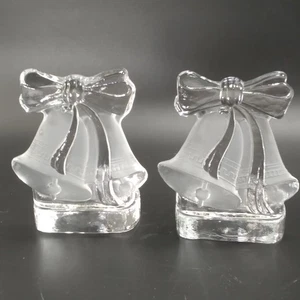 2 Nybro Glassworks Sweden Crystal Christmas Bells Candle Holder Orig. Box - Picture 1 of 16