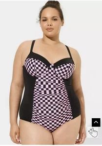 Torrid Swimsuit Slim Fix Underwire 1 Piece Size 4 D/DD Black Pink Check 4X 26 - Picture 1 of 13