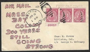 1930 Massachusetts Bay Colony Hand-Drawn FDC #682 Boston to Littleton CO - Picture 1 of 2