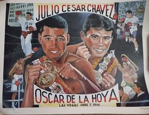 Julio Cesar Chavez vs Oscar De La Hoya Litho Teague Hand Signed LOA Boxing #'d - Picture 1 of 6