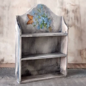 Vintage Wandregal 26x6x37cm Regal Handarbeit Miniregal Holz Gewürzregal Ablage - Bild 1 von 1