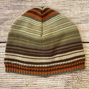 Old Navy Brown Striped Sweater Knit Beanie Hat Boy’s 6-12M - Picture 1 of 3