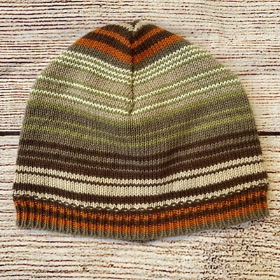 Antiguo suéter a rayas marrón marino tejido gorro sombrero niño 6-12M Foto 1 de 3