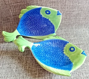 2 einzigartige Vietri Italien figürliche Fisch Keramik Schale Küstendeko Schalen italienisch - Bild 1 von 8
