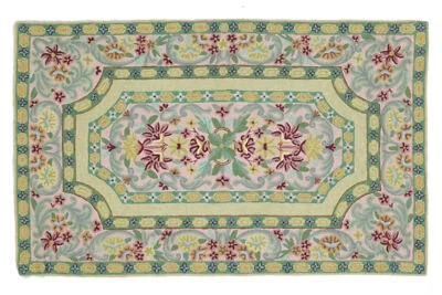 Chainstitch Kettenstich Teppich 80x120 Handgewebt Grün Blumen Handarbeit 40 - Bild 1 von 4