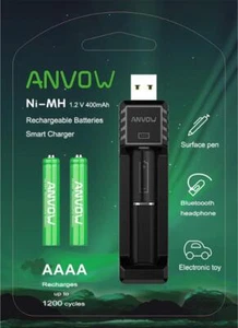 Smart Aaaa Battery Charger With 2 Counts Rechargeable Aaaa Batteries - Ni- - Picture 1 of 6