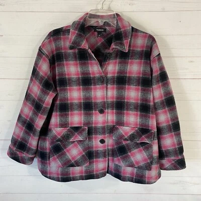 Torrid Womens Button Front Flannel Shirt Jacket Sz 00 M/L Pink/Black 100% Cotton - Image 1 of 4