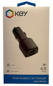 Key PCUU40008GLK 4.8 Amp Dual Output Car Charger w/ 2 USB Ports - Black - Picture 1 of 6