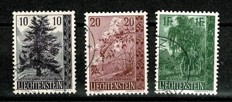 U7348 LIECHTENSTEIN 1957 Trees and bushes Michel 357/9  used - Image 1 of 1