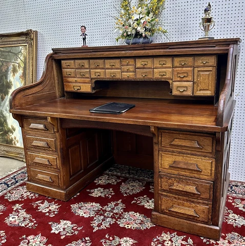 Fantastic American Antique S Curve Golden Oak The Gunn Desk Roll Top Desk C 1890 Cover