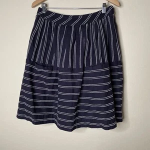 Anthropologie Maeve Nubby Stripes Skirt Navy Blue White Pockets Size 12 - Picture 1 of 12