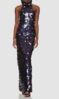 1100 Bronx And Banco Womens Purple Sequined Halter Neck Gown Dress Size L