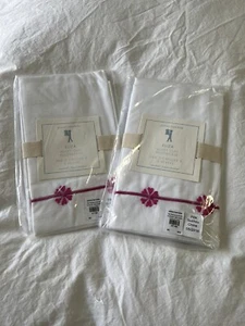 NWT 2 Pottery Barn Kids Eliza Velvet Cuff Pillow Cases Raspberry Pink White - Picture 1 of 7