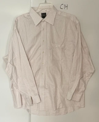 Joseph A. Camisa de vestir Banks para hombre 17 1/2 - 35 blanca con cuadros marrón claro Foto 1 de 2