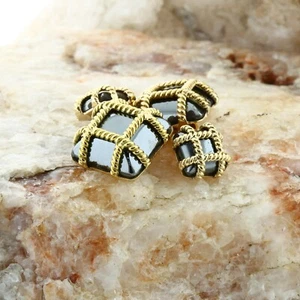 14K Yellow Gold Hematite Square Cufflinks Circa 1970 - Picture 1 of 6