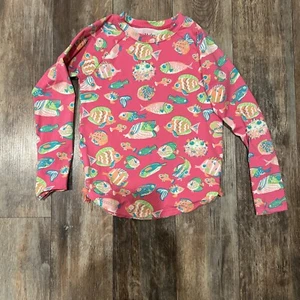 Hatley Girls Long Sleeve Rashguard Sz 6 Pink Fish Print Top Swimwear Swim Active - Picture 1 of 7