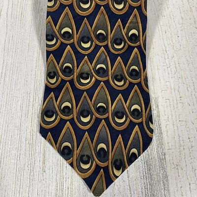 Corbata geométrica Louis Roth para hombre azul marrón 4" clásica corbata de seda artística Foto 1 de 4