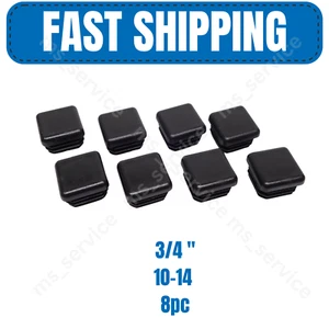 ⭐(8) Square 3/4" 0.75" 14-20 Gage Black Tubing Tube End Plugs Plastic Insert Cap - Picture 1 of 4