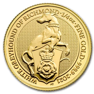 2021 Great Britain 1/4 oz Gold Queen's Beasts The White Greyhound - Picture 1 of 4
