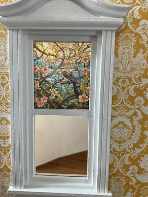 Yellow Bird on a Branch  Dollhouse Miniature Stained Glass Window Film - Image 1 of 4