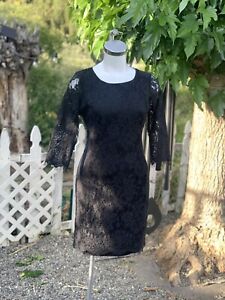 COVINGTON Little Black Dress Lace Embroidered Long Sleeve Sz Med